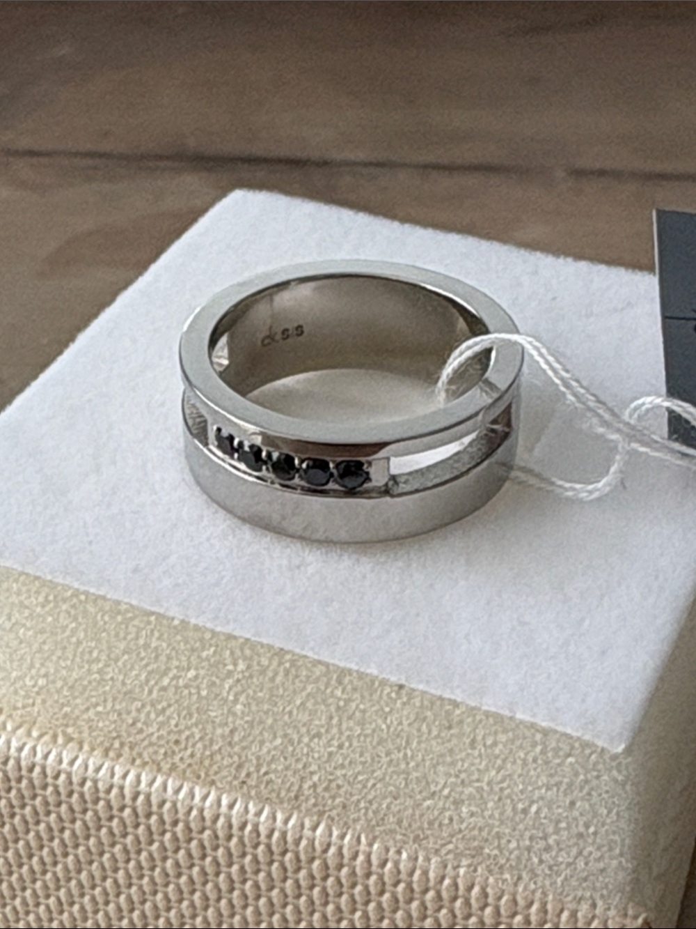 Stainless Steel Women’s Band with Black Stone Inlay